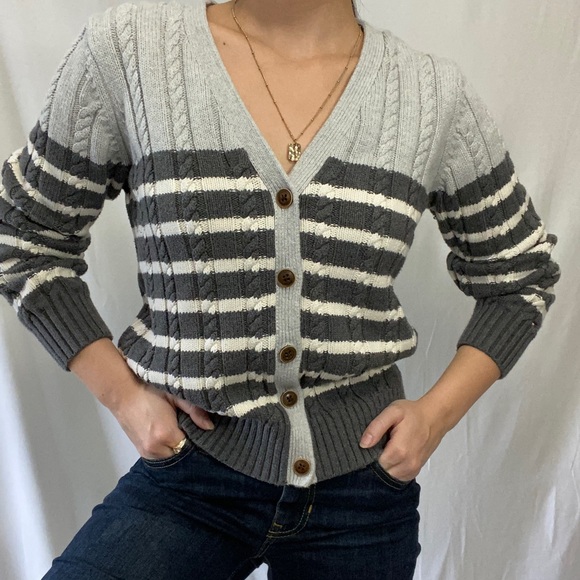 Tommy Hilfiger gray and white stripe sweater Large - Picture 6 of 8